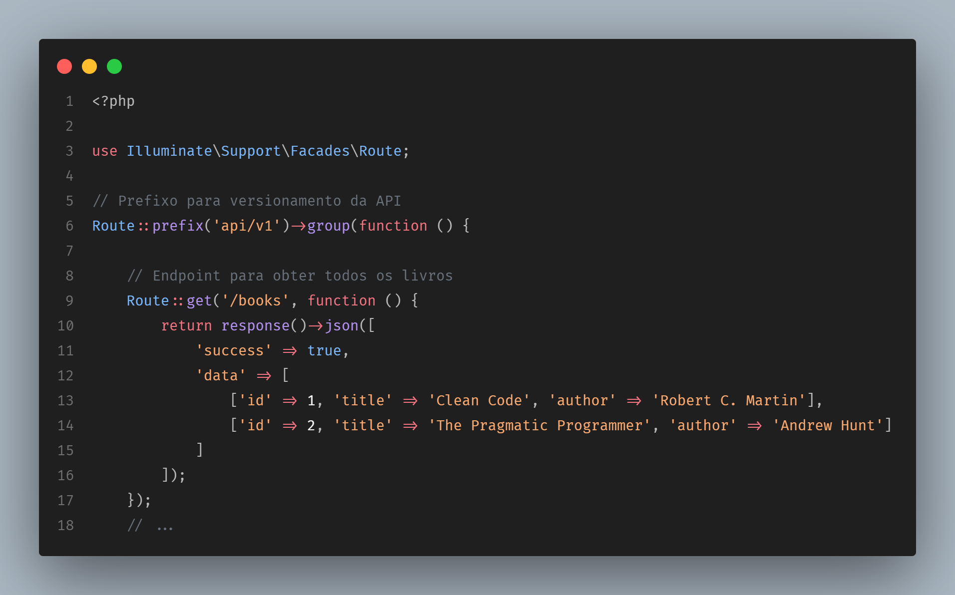 Rota de API web Laravel